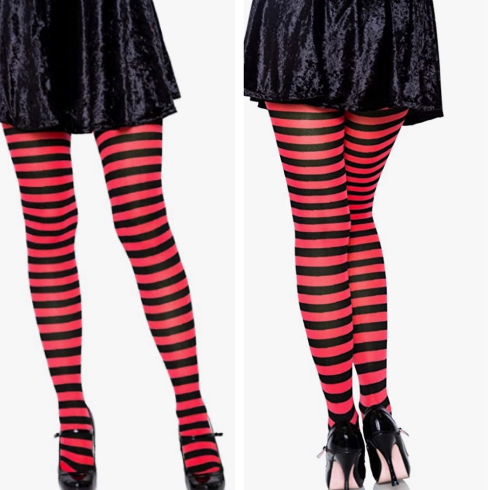 NWT Legs Ave Red & Black Stripped Tights